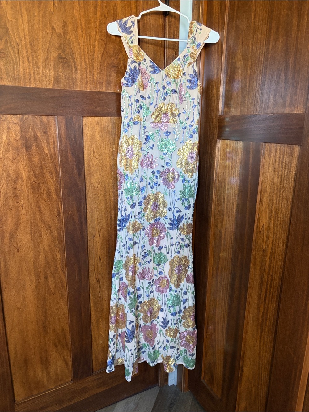 SHEIN White Maxi Dress with Multicolor Sequin Florals